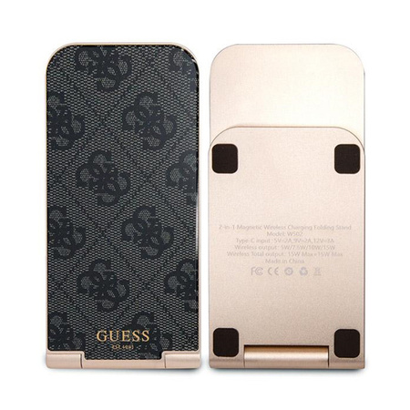 Guess 4G Pattern MagSafe - Składana ładowarka indukcyjna 2w1 z MagSafe do iPhone i AirPods 15W (czarny) (GUDCFAL4PEGK)
