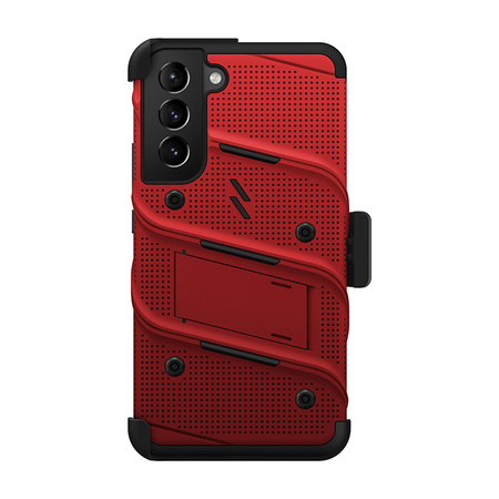 ZIZO BOLT Series - Pancerne etui Samsung Galaxy S22+ ze szkłem 9H na ekran + uchwyt z podstawką (czerwony) (BOLT-SAMGS22PL-RDBK)