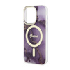 Guess Golden Marble MagSafe - Etui iPhone 14 Pro (Purpurowy) (GUHMP14LHTMRSU)