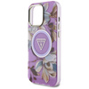 Guess Glitter Flowers Triangle Buttons MagSafe - Etui do iPhone 16 Pro Max (fioletowy) (GUHMP16XHFLPEDU)