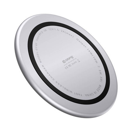 Crong PowerSpot Fast Wireless Charger – Aluminiowa ładowarka bezprzewodowa Qi 15W USB-C z powłoką ze szkła hartowanego (Silver White) (CRG-PS15W-WHI)