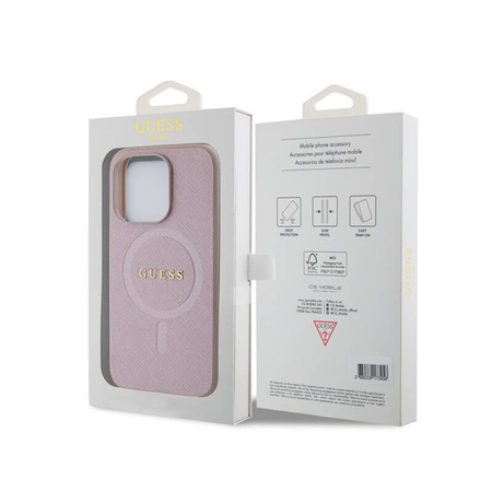 Guess Saffiano MagSafe - Etui iPhone 15 Pro (różowy) (GUHMP15LPSAHMCP)