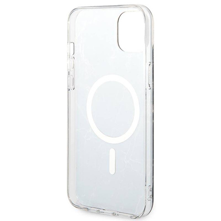 Guess Bundle Pack MagSafe IML Marble - Zestaw etui + ładowarka MagSafe iPhone 14 Plus (czarny/złoty) (GUBPP14MHMEACSK)