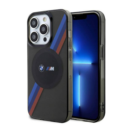 BMW Tricolor Stripes MagSafe - Etui iPhone 14 Pro Max (Szary) (BMHMP14XHDTK)