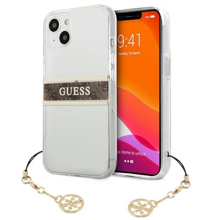Guess 4G Stripe Brown Charm - Etui iPhone 13 mini (przezroczysty) (GUHCP13SKB4GBR)