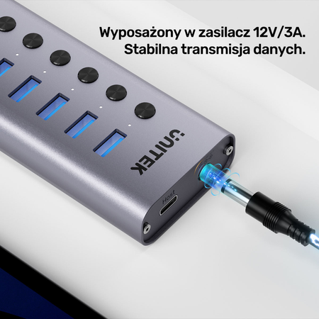 Unitek Hub USB C/USB A 10w1 5Gbps, 8x USB A, 2x USB C z włącznikami portów (H1315B01-EU)