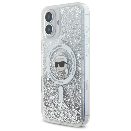 Karl Lagerfeld Liquid Glitter Karl Head MagSafe - Etui iPhone 16 (przezroczysty) (KLHMP16SLGKISGH)