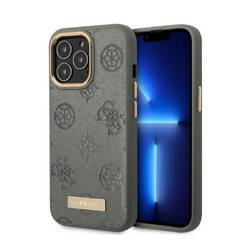 Guess Peony Logo Plate MagSafe - Etui iPhone 13 Pro Max (szary) (GUHMP13XSAPSTG)