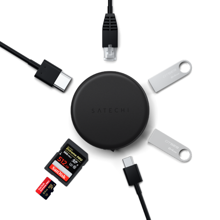 Satechi OntheGo 7-in-1 Multiport Adapter - adapter do urządzeń mobilnych (USB-C PD, 2x USB-A, HDMI 4K, Ethernet, czytnik kart micro/SD) (space black) (ST-POTG7C)