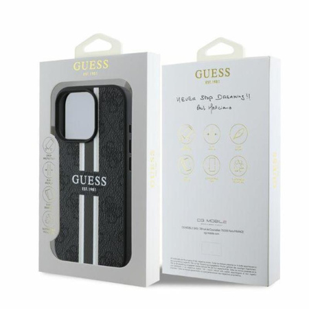 Guess 4G Printed Stripes MagSafe - Etui iPhone 16 Pro Max (czarny) (GUHMP16XP4RPSK)