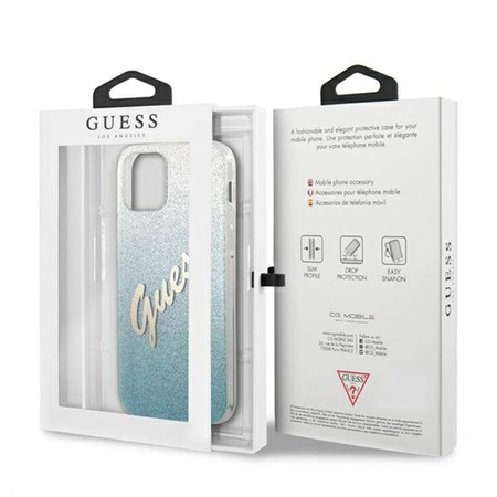 Guess Glitter Gradient Script - Etui iPhone 12 Pro Max (niebieski) (GUHCP12LPCUGLSBL)