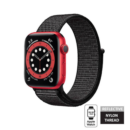 Crong Nylon Reflex - Pasek sportowy do Apple Watch 38/40/41/42 mm (czarny) (CRG-40RFB-BLK)