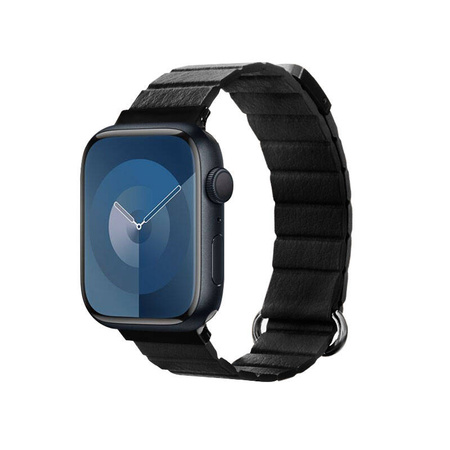 Crong Eclipse - Skórzany pasek magnetyczny Apple Watch 44/45/46/49 mm (czarny) (CRG-44ECL-BLK)