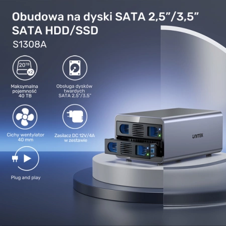 Unitek Kieszeń na dyski SATA 2,5''/3,5'' SATA HDD/SSD 40TB (S1308A01-EU)