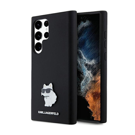 Karl Lagerfeld Silicone Choupette Metal Pin - Etui Samsung Galaxy S24 Ultra (czarny) (KLHCS24LSMHCNPK)