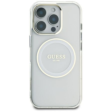 Guess IML Metal Colored Circle Classic Logo MagSafe - Etui do iPhone 16 Pro Max (biały) (GUHMP16XHTDRCEDH)