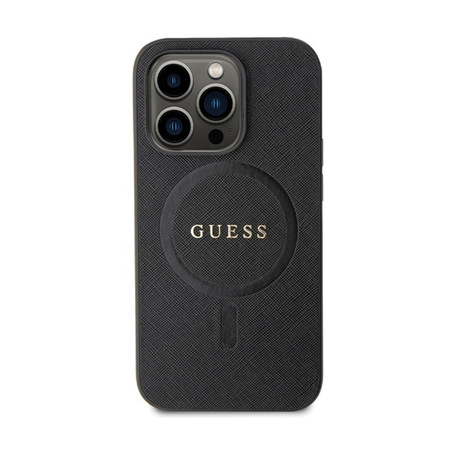 Guess Saffiano MagSafe - Etui iPhone 14 Pro (czarny) (GUHMP14LPSAHMCK)