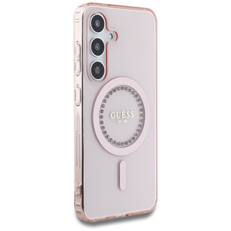 Guess Rhinestones Printed Classic Logo MagSafe - Etui do Samsung Galaxy S25 (różowy) (GUHMS25SPFTDTEP)