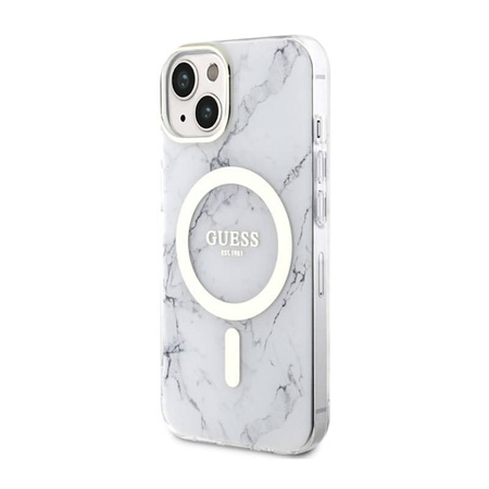 Guess Marble MagSafe - Etui iPhone 14 Plus (Biały) (GUHMP14MPCUMAH)