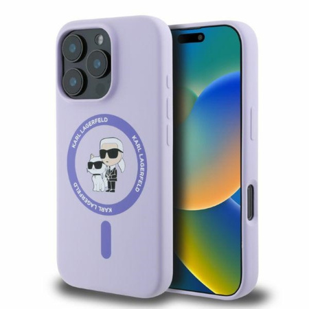 Karl Lagerfeld Silicone Karl & Choupette Ring MagSafe - Etui iPhone 16 Pro Max (fioletowy) (KLHMP16XSCMKCRHU)