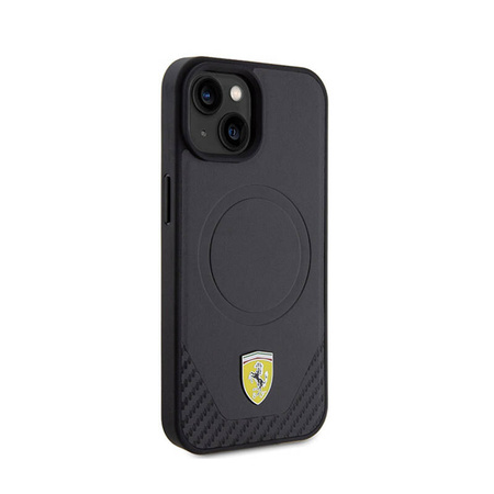 Ferrari Carbon Metal Logo MagSafe - Etui iPhone 15 (czarny) (FEHMP15SPTEK)
