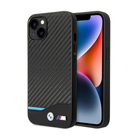 BMW Leather Carbon Blue Line  – Etui iPhone 14 Plus (Czarny) (BMHCP14M22NBCK)