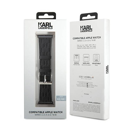 Karl Lagerfeld Saffiano Monogram - Pasek do Apple Watch 42/44/45/49 mm (czarny) (KLAWLSAKLHPK)