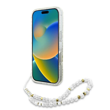 Guess IML Flowers Allover Electro With Pearl Strap MagSafe - Etui iPhone 16 Pro (biały) (GUHMP16LHCPOFPH)