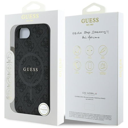 Guess 4G Ring Classic Logo MagSafe - Etui do iPhone 16e (czarny) (GUHMPSE4G4GFRK)