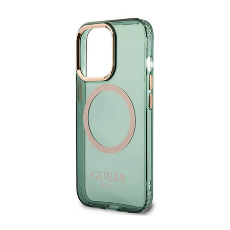 Guess Gold Outline Translucent MagSafe - Etui iPhone 13 Pro (zielony) (GUHMP13LHTCMA)