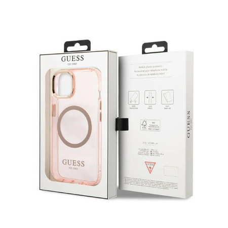 Guess Gold Outline Translucent MagSafe - Etui iPhone 13 (różowy) (GUHMP13MHTCMP)