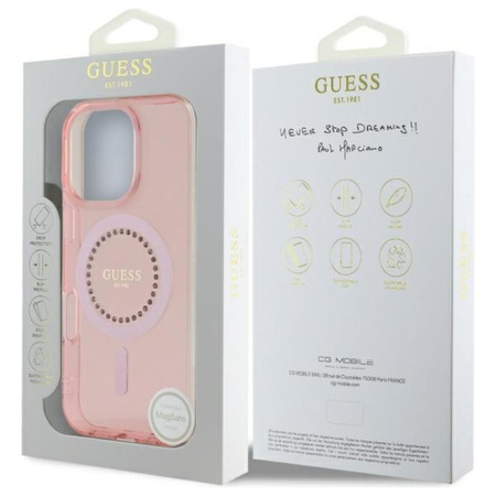 Guess IML Rhinestones MagSafe - Etui iPhone 16 Pro Max (różowy) (GUHMP16XPFTDTEP)