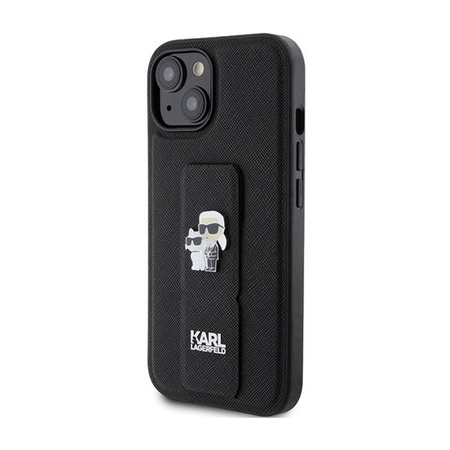 Karl Lagerfeld Gripstand Saffiano Karl & Choupette Pins - Etui iPhone 15 Plus (czarny) (KLHCP15MGSAKCPK)