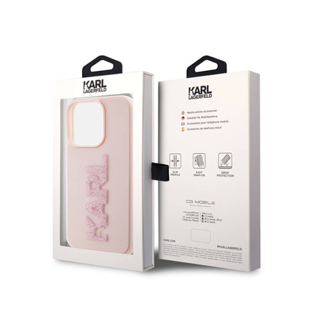 Karl Lagerfeld 3D Rubber Glitter Logo - Etui iPhone 15 Pro (różowy) (KLHCP15L3DMBKCP)