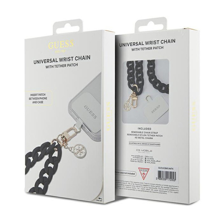 Guess Universal Big Hand Strap Acrylic 4G Charm - Uniwersalny pasek do telefonu (Czarny) (GUOUCBMC4MK)