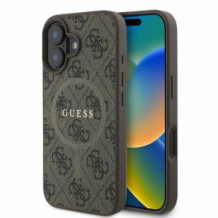 Guess 4G Ring Classic Logo MagSafe - Etui iPhone 16 (brązowy) (GUHMP16SG4GFRW)