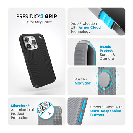Speck Presidio2 Grip Magsafe - Etui iPhone 15 Pro (Black / Slate Grey / White) (150563-3205)