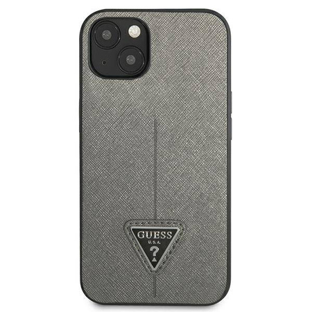 Guess Saffiano Triangle Logo Case – Etui iPhone 13 (srebrny) (GUHCP13MPSATLG)