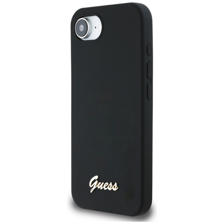 Guess Silicone Script Metal Logo MagSafe - Etui do iPhone 16e (czarny) (GUHMPSE4SMBSLK)
