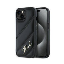 Karl Lagerfeld Diagonal Quilted Script - Etui iPhone 15 / 14 / 13 (czarny) (KLHCP15SPQDSMGK)