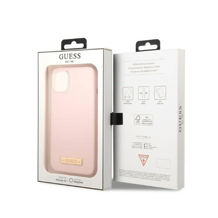Guess Silicone Logo Plate MagSafe - Etui iPhone 13 (różowy) (GUHMP13MSBPLP)