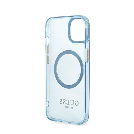 Guess Gold Outline Translucent MagSafe - Etui iPhone 13 (niebieski) (GUHMP13MHTCMB)