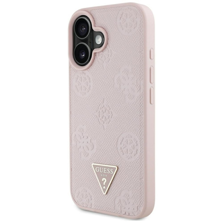 Guess Grained Hot Stamp Peony Triangle Logo MagSafe - Etui do iPhone 16 (różowy) (GUHMP16SPGBTMP)