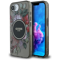 Guess IML Flowers MagSafe - Etui do iPhone 16e (czarny) (GUHMPSE4HFWBRCEK)