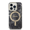 Guess Bundle Pack MagSafe IML Marble - Zestaw etui + ładowarka MagSafe iPhone 14 Pro (czarny/złoty) (GUBPP14LHMEACSK)