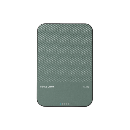 Native Union (Re)Classic Qi2 Power Bank - magnetyczny powerbank 5000 mAh kompatybilny z MagSafe i Qi2, kabel USB-C - USB-C 15 cm w zestawie (slate green) (PB-5KMS-GRN-Q2)