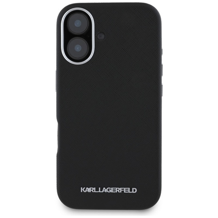 Karl Lagerfeld Saffiano Full Wrapped Elongated Metal Logo MagSafe - Etui do iPhone 16 (czarny) (KLHMP16SPSAFWMCK)