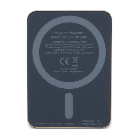 Guess Metal Script Logo MagSafe - Power Bank indukcyjny 5000 mAh 15W MagSafe (złoty) (GUPBM5ALGSGD)