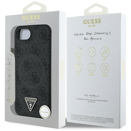 Guess 4G Ring Triangle Logo MagSafe - Etui do iPhone 16e (czarny) (GUHMPSE4P4TDPK)