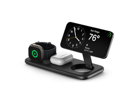 Satechi Qi2 Trio Wireless Charging Pad - magnetyczna ładowarka bezprzewodowa do trzech urządzeń (AppleWatch 5W, AirPods 5W, Qi2 15W), kabel 1m, ładowarka sieciowa 45W oraz wymienne wtyczki UK i EU w zestawie (space gray) (ST-QTPM-EA)